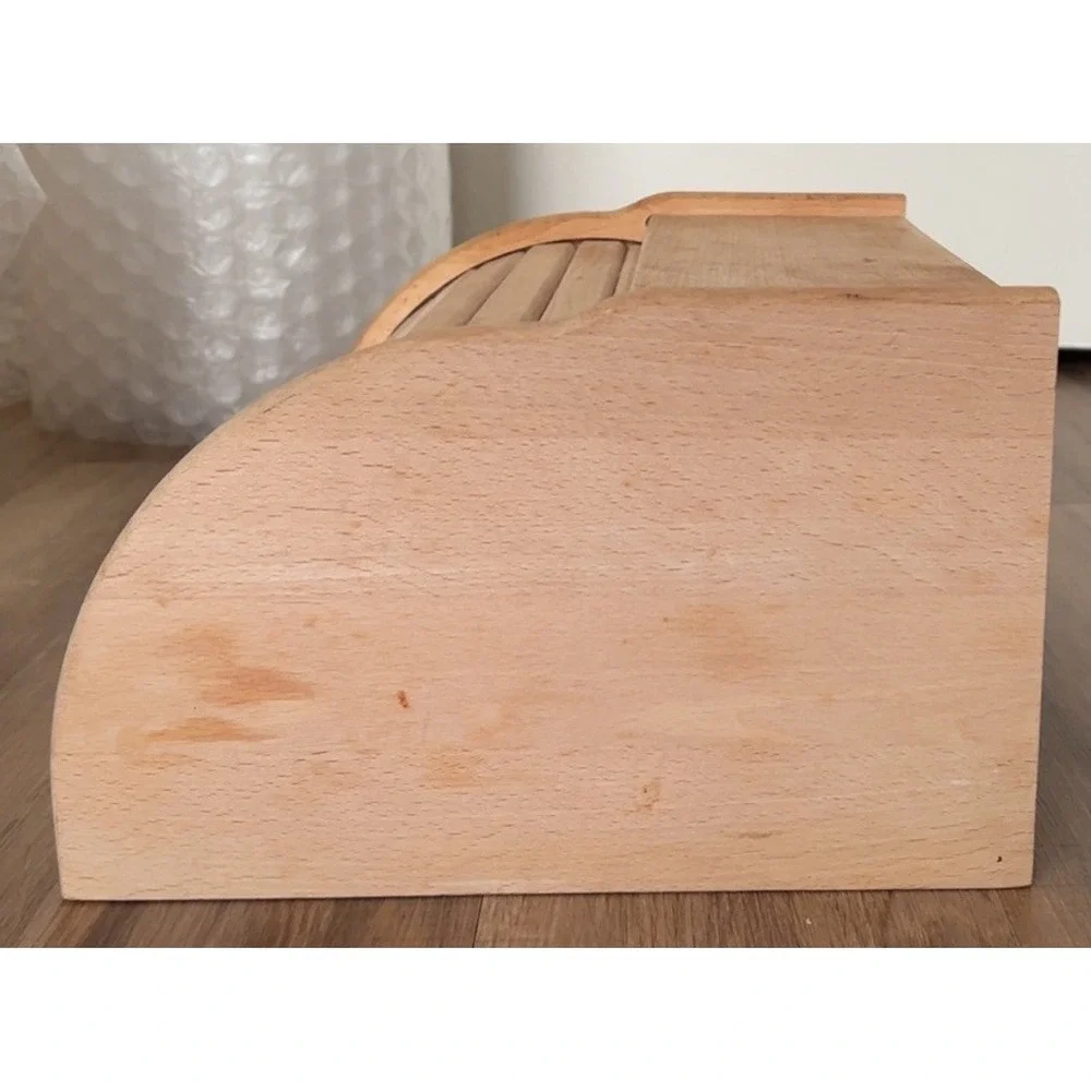 Natural Raw Wood Roll Top Bread Box Bread Bin